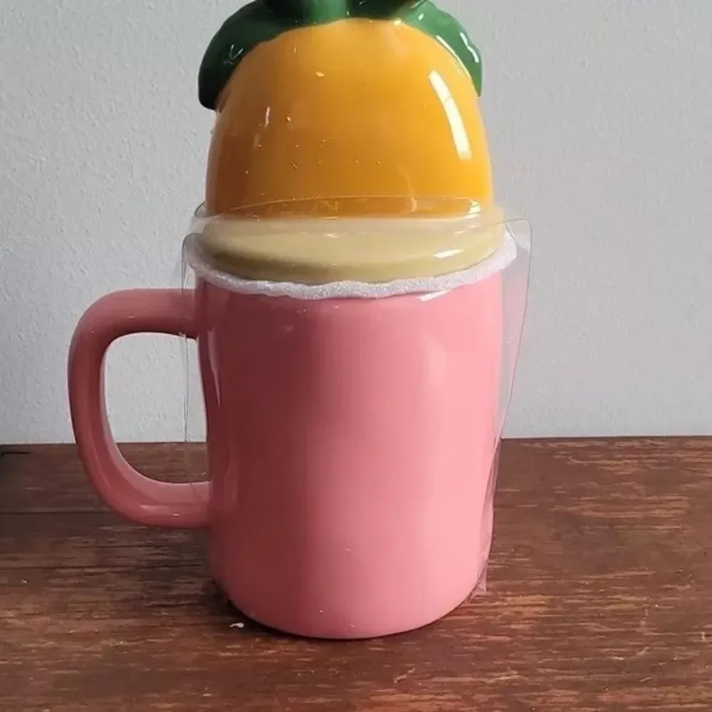 Rae Dunn large pink beach theme palm tree sandal season mug